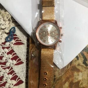 Rose Gold Mesh Strap Watch